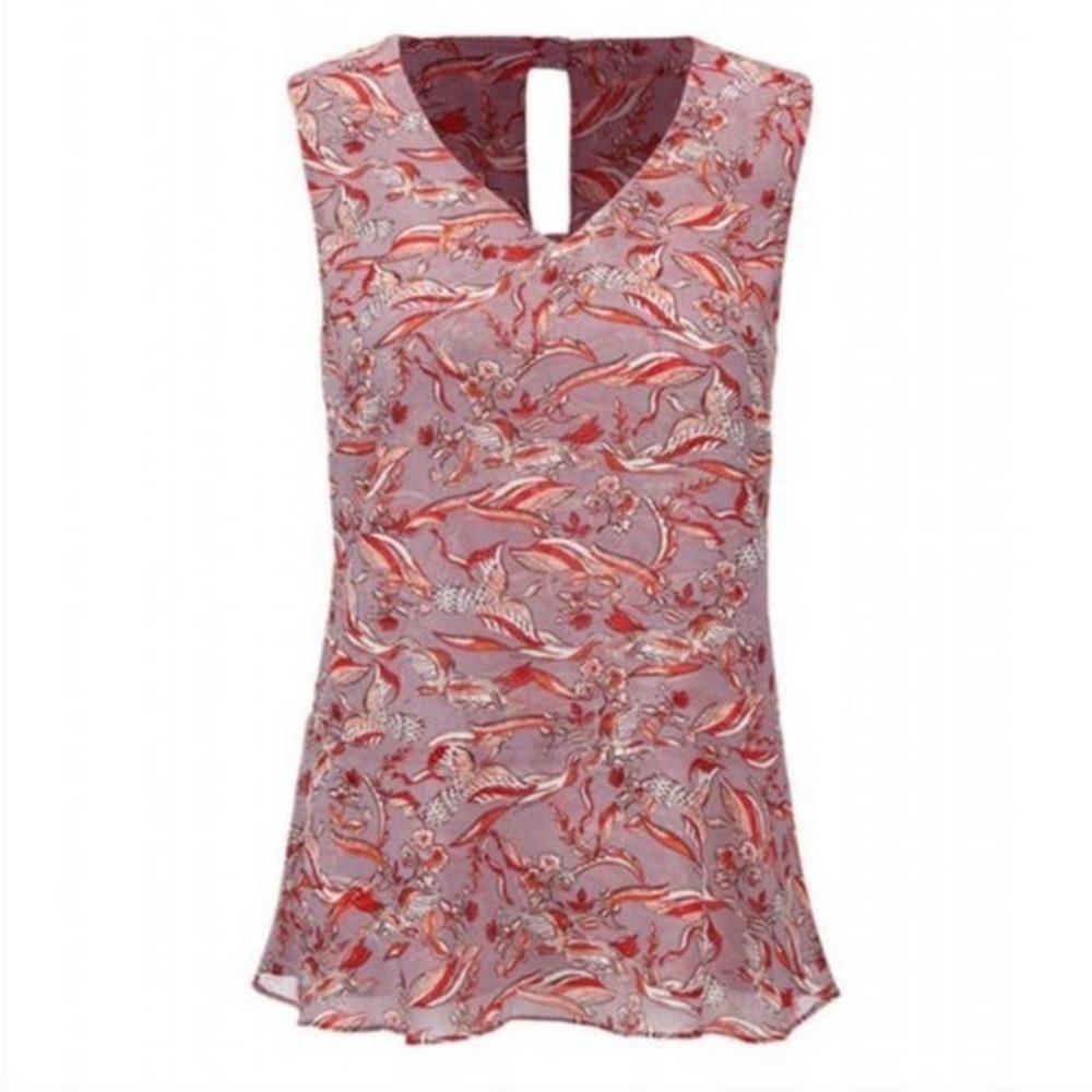 CAbi Sleeveless Floral Print Blouse in Dusty Rose and Red